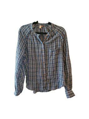 Pilcro Anthropologie Shirt Button Front Plaid  Lightweight Long Sleeve L Blue